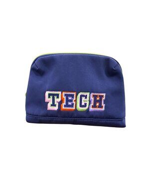 Heyday Blue Tech Pouch With Lime Green Accents Embroidered Design Compact Storag